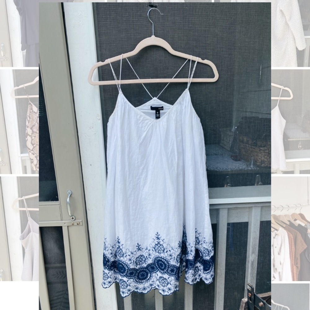 White Smock Sundress with Navy Detail